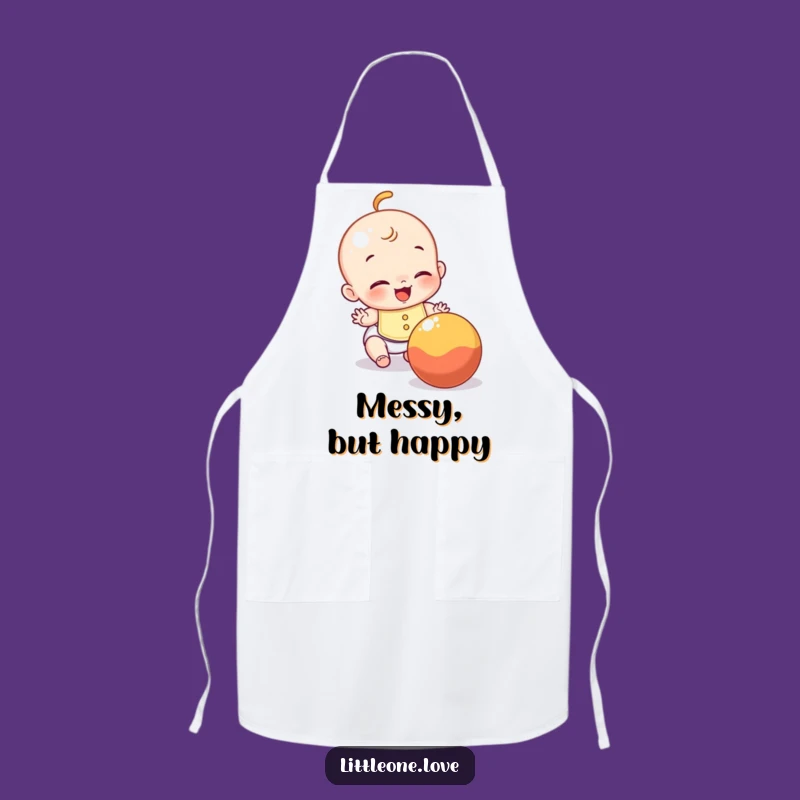 Funny Baby Apron: Kitchen accessory with giggling infant chasing ball, a fun funny gift