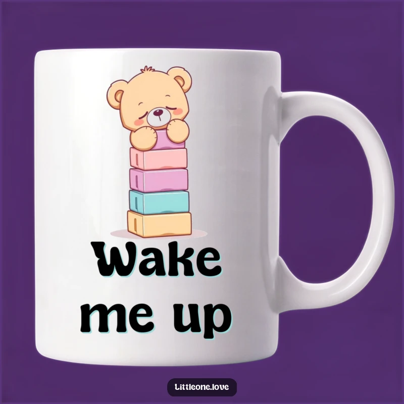 Funny Sleepy Teddy Bear Balancing Blocks Mug - Humorous Gift