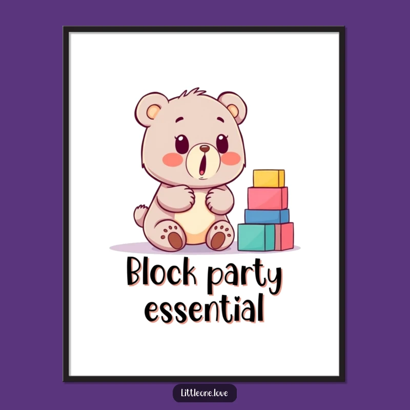Funny Baby Bear Building Blocks Digital Art: Instant Surprise Wall Decor Gift