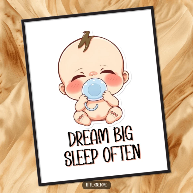 Funny baby yawn digital art print of a cute character with a massive yawn and pacifier, ideal for virtual backgrounds.