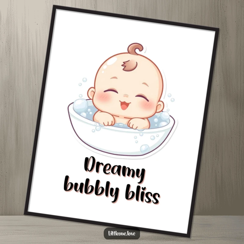 Funny Digital Art: A chubby baby character with sleepy eyes floats serenely in a bubbly bath, embodying pure, happy relaxation.