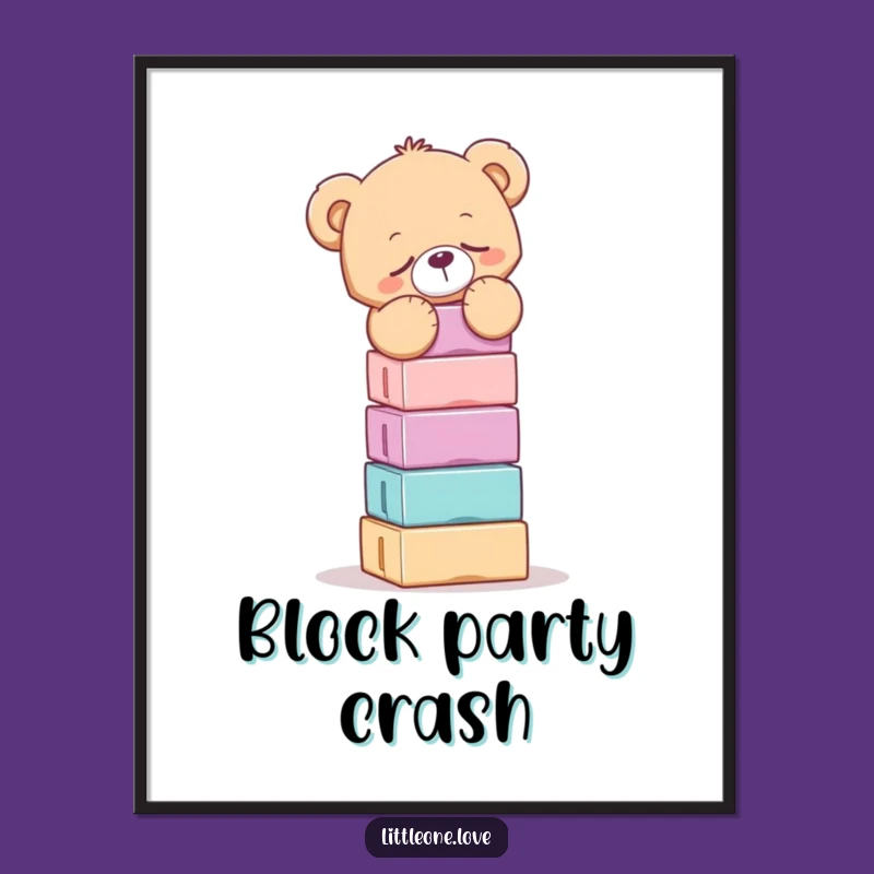 Funny Sleepy Teddy Bear Balancing Blocks Art - Instant Cozy Gift