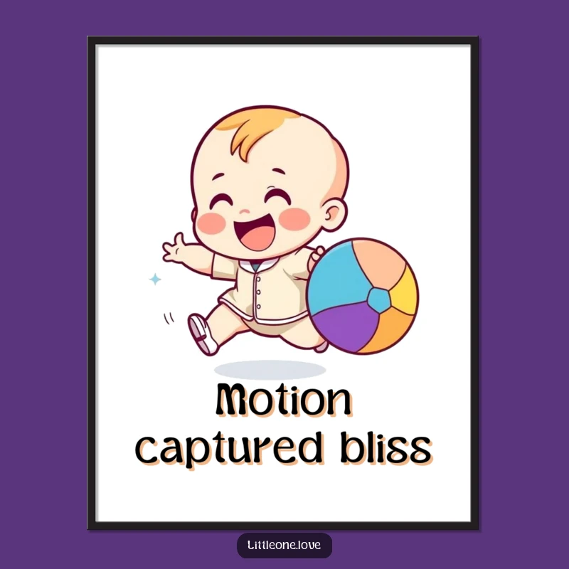 Funny Toddler Ball Chase Digital Print: Giggling Kid Playtime Art Gift