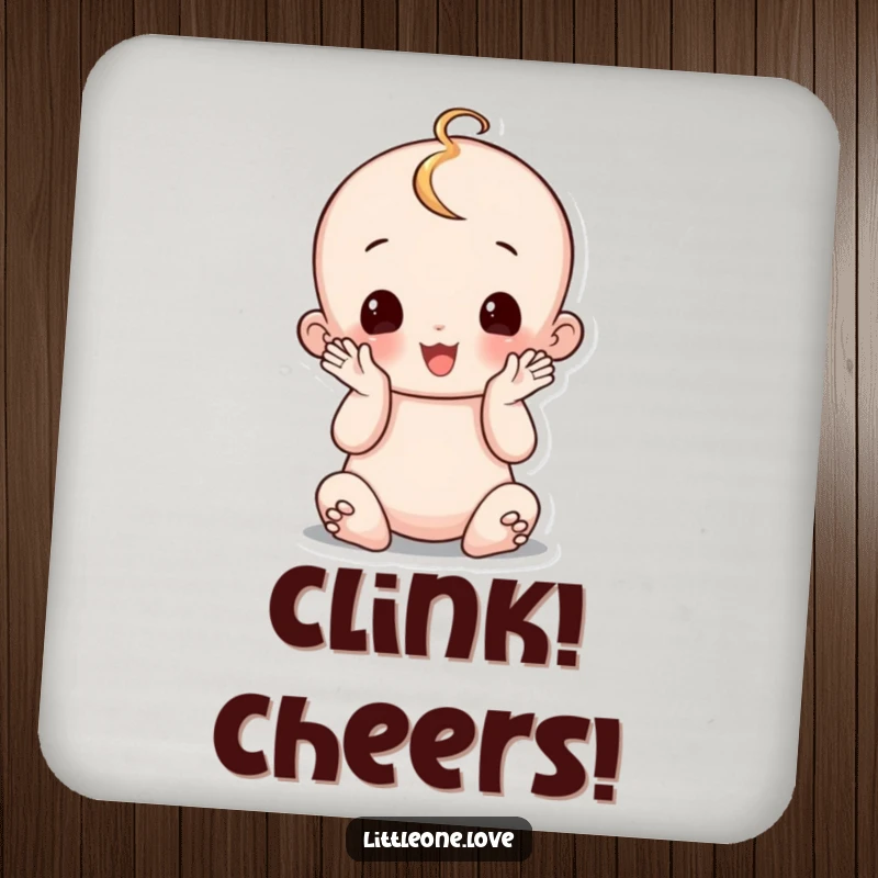 Funny wobbly baby coaster, sitting up and clapping hands, celebrating milestones, cheerful and protective accessory.