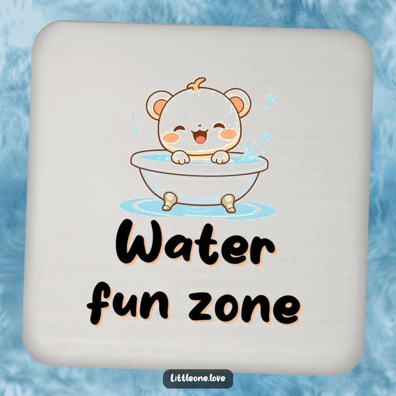 Funny baby animal character gleefully splashing in a miniature bathtub, serving as a charming drink coaster.