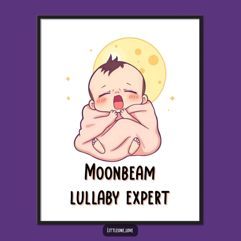 Funny Sleepy Baby Moon Poster - Whimsical Yawning Character Art, Delightful Funny Gift for Nursery Decor
