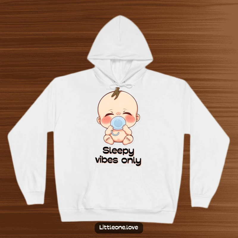 Funny baby yawn hoodie showcasing a cute character with a huge yawn, pacifier, perfect for expressing sleepy moods.