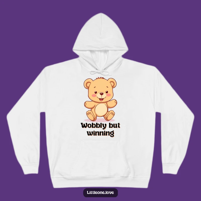 Funny Cozy Hoodie: Teddy Bear's Wobbly Steps Comfort