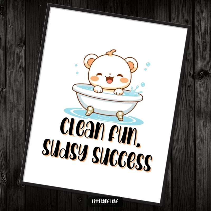 Funny Free Printable Wall Art: A happy baby animal gleefully splashing in a miniature bathtub, bringing cute and humorous vibes to any room.