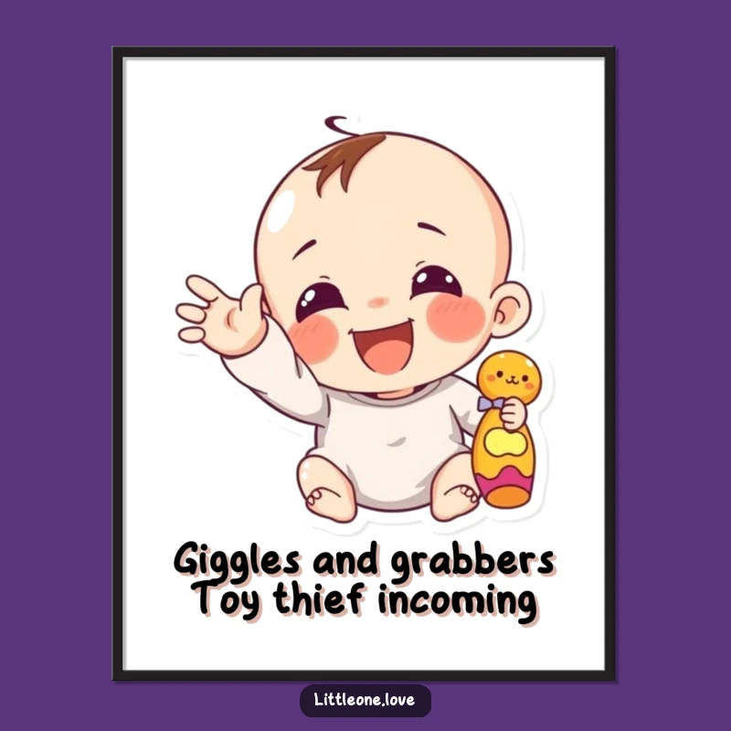 Free Printable Funny Giggling Baby Wall Art - Reaching Character Downloadable Nursery Art