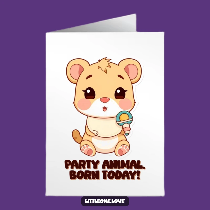 Free Printable Birthday Card: Surprised Baby Animal & Rattle - Funny Gift