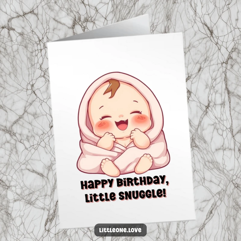 Funny Free Printable Birthday Card: Chubby baby gurgling with delight, wrapped in soft blankets, the epitome of birthday cuteness.