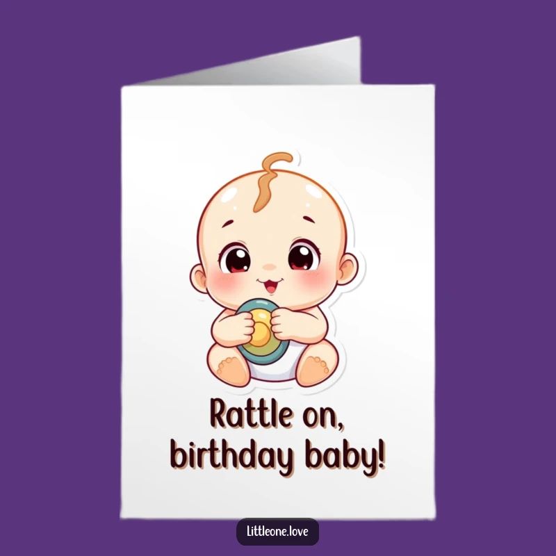 Free Printable Funny Baby Rattle Birthday Card - Chubby Character DIY Downloadable Gift