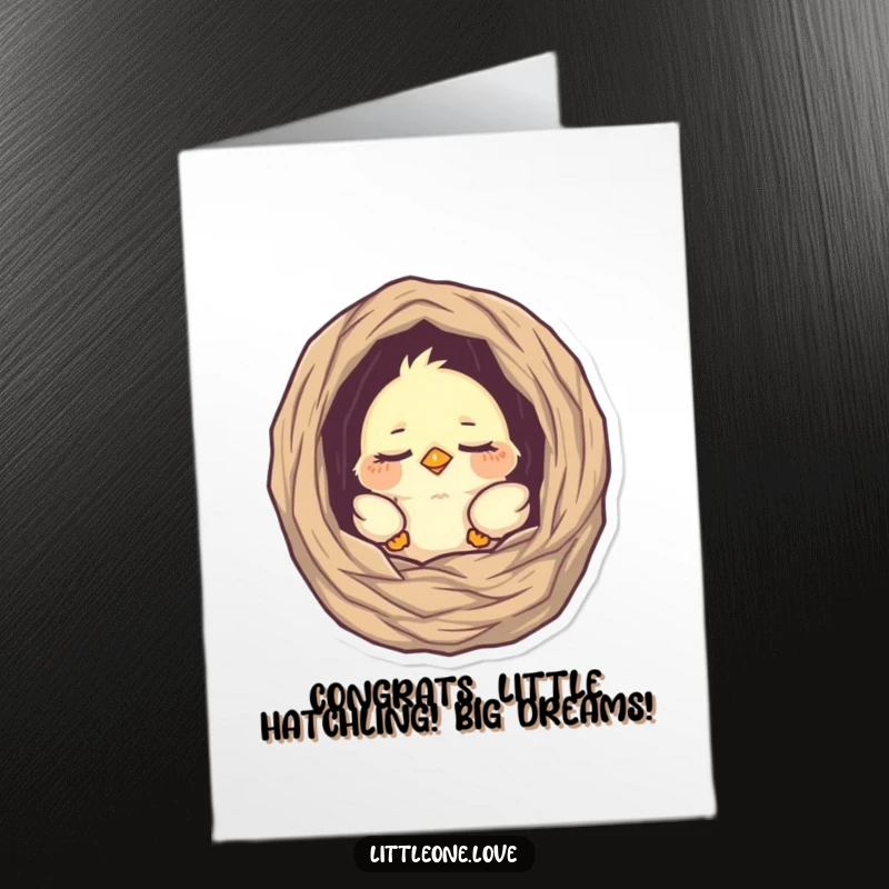 Cute Free Printable Congratulations Card: A tiny, sleepy baby bird peeking from its nest, celebrating a sweet new achievement.