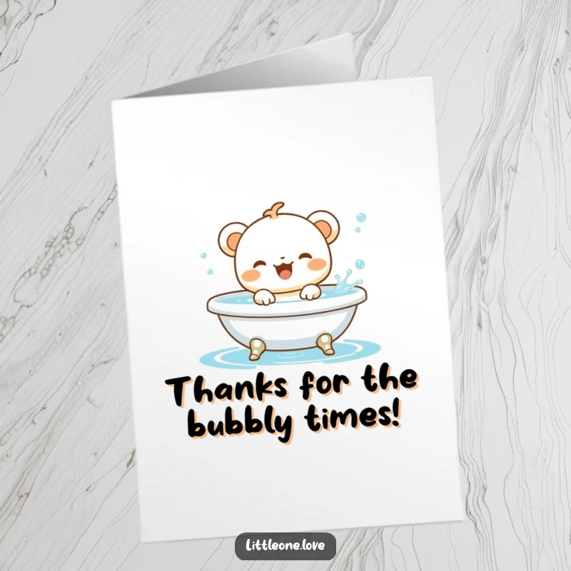 Funny Free Printable Thank You Card: A cute baby animal gleefully splashing in a bathtub, expressing thanks with watery joy.