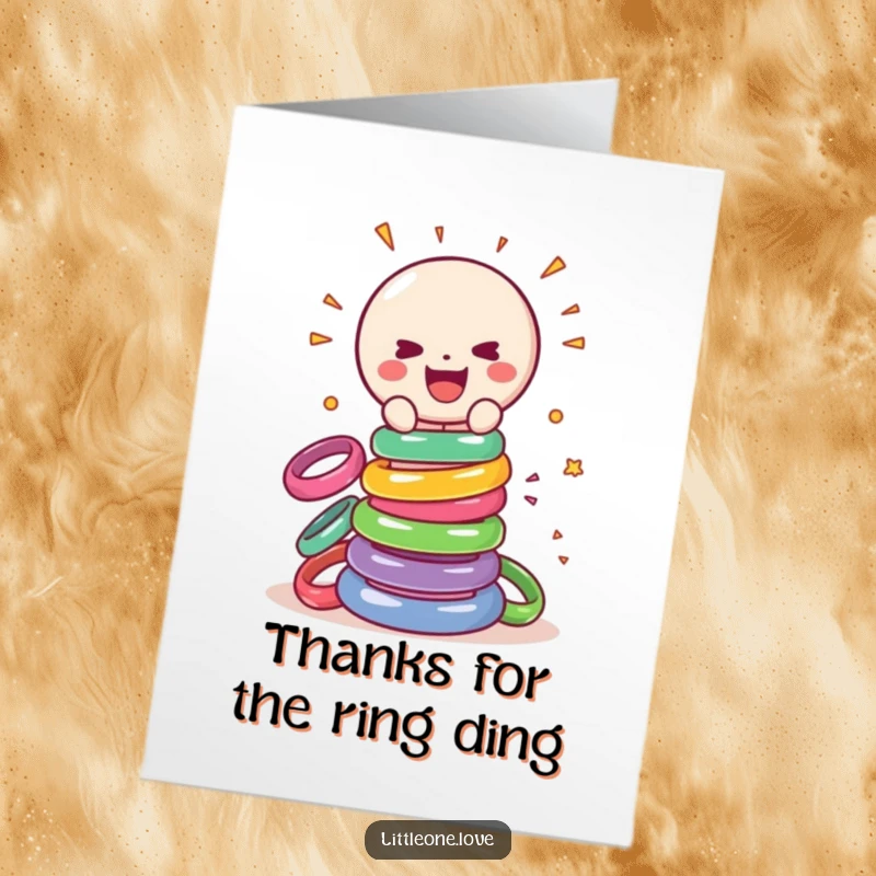 Funny Free Printable Thank You Card: Gleeful sentient rattle smashing rings, offering thanks with a playful, destructive energy.