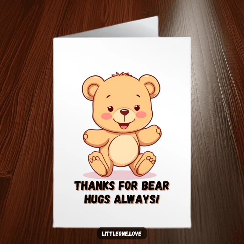 Cute Free Printable Thank You Card: A happy teddy bear character taking wobbly steps, symbolizing a sweet and grateful thank you.