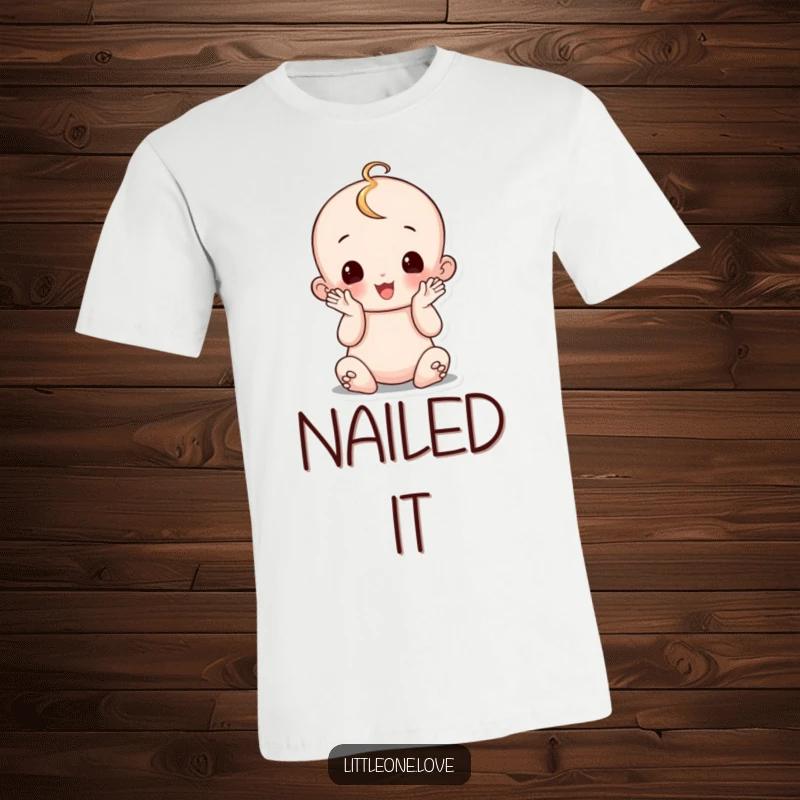Funny wobbly baby t-shirt, sitting up and clapping hands, celebrating milestones, cute and humorous design.