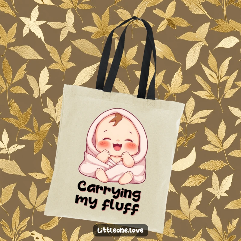 Funny tote bag showcasing a chubby baby character gurgling gleefully while swaddled in soft blankets. Perfect for parents.